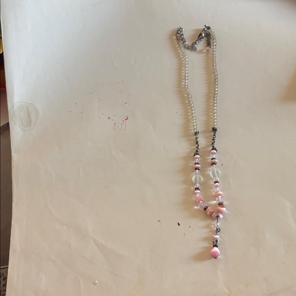 Pink and Silver Beaded Necklace
